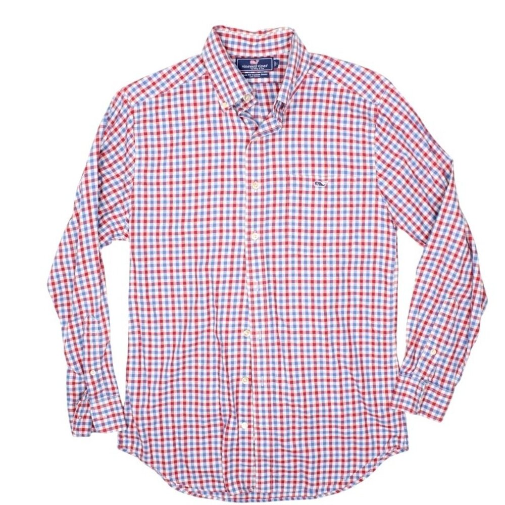 Vineyard Vines‎ Red Blue Check Gingham Preppy Slim Fit Tucker Shirt Size M Whale - Picture 5 of 9